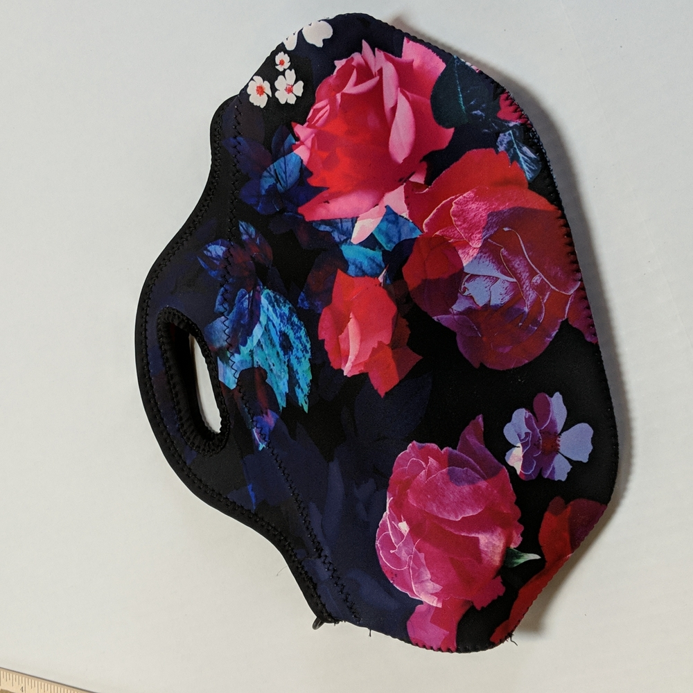 Built, neoprene black floral lunch tote.